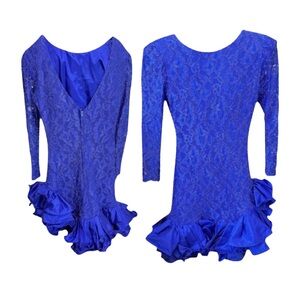 Ruffle Mini Dress 
✨Vintage✨ 1980s Union Made Royal Blue Lace Asymmetrical(7-8)